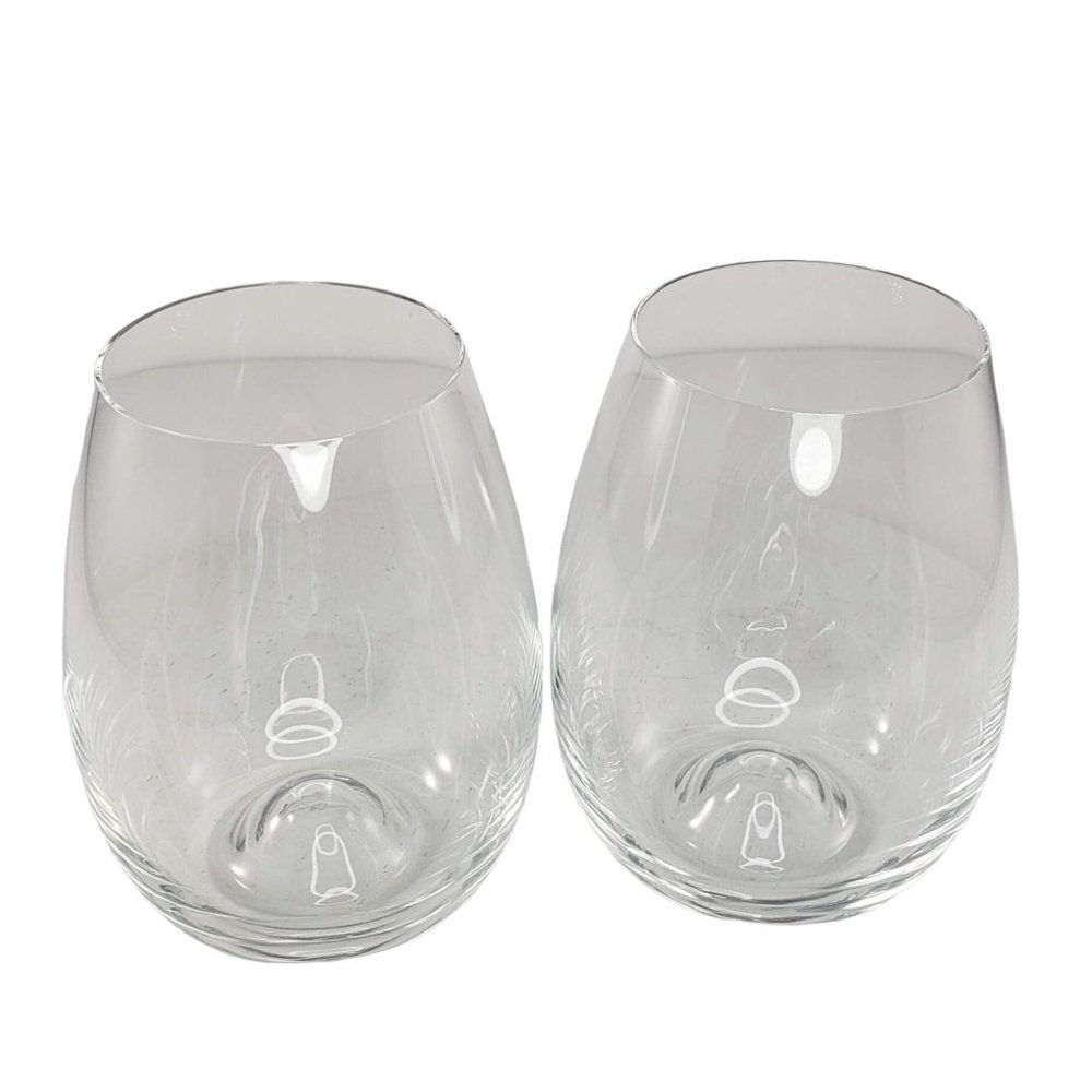 Dartington Stemless Wine Glasses Clear Signed Set of 2